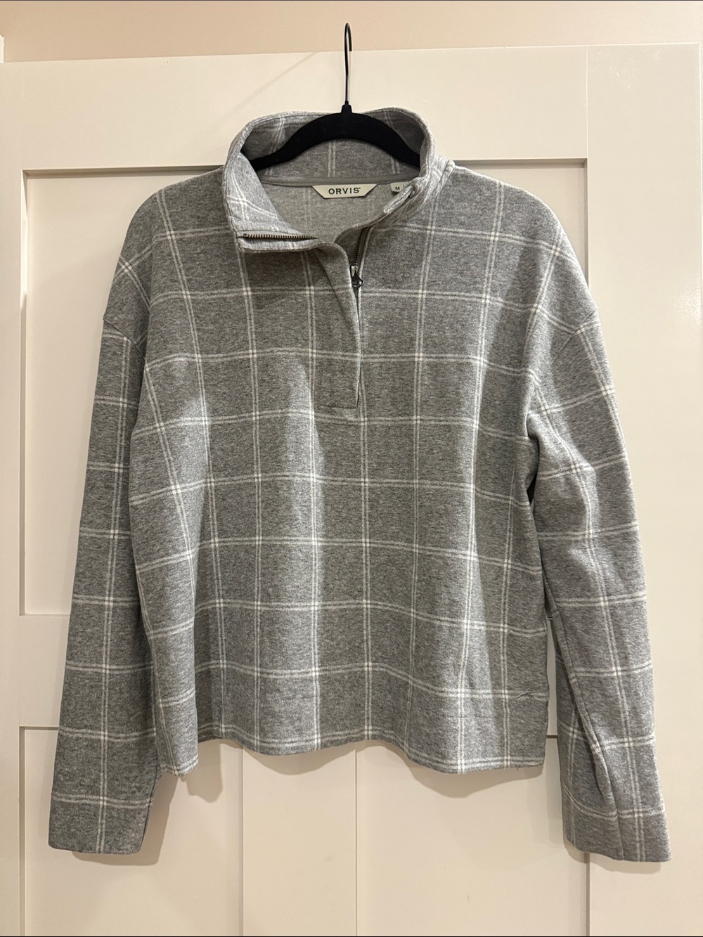 Orvis Light Gray Cozy Windowpane Half-Zip Pullover